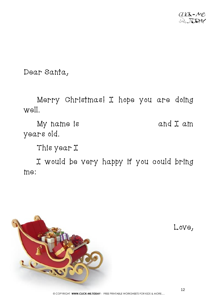 Ready Letter to Santa template inclyding text and sleigh 12